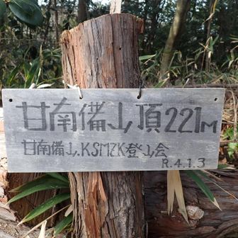 神南備神社のすぐ裏が甘南備山　雄山山頂です。
登頂。221ｍ