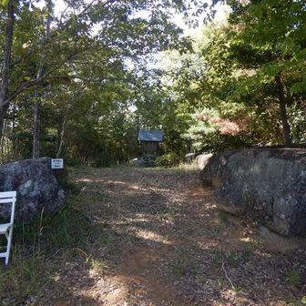 ８．虚空蔵山（こくうぞうさん、一万山）山頂（488m）に到着。祠がパレットの上に乗ってる