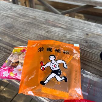 前回と同じく昭和感満載の袋に入ったお菓子で栄養補給。