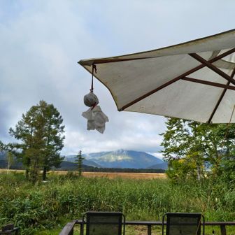 3日目の朝。
山小屋のテラスから見る至仏山