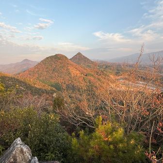 腰折と恵良山も、夕陽に照らされて…