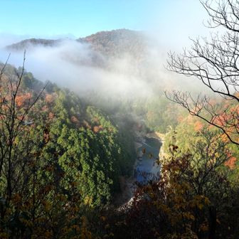 保津峡を眼下に見ながらのコース
左は、切れ落ちており所々にトラロープがあります。この区間は、登山靴があった方が良いです。