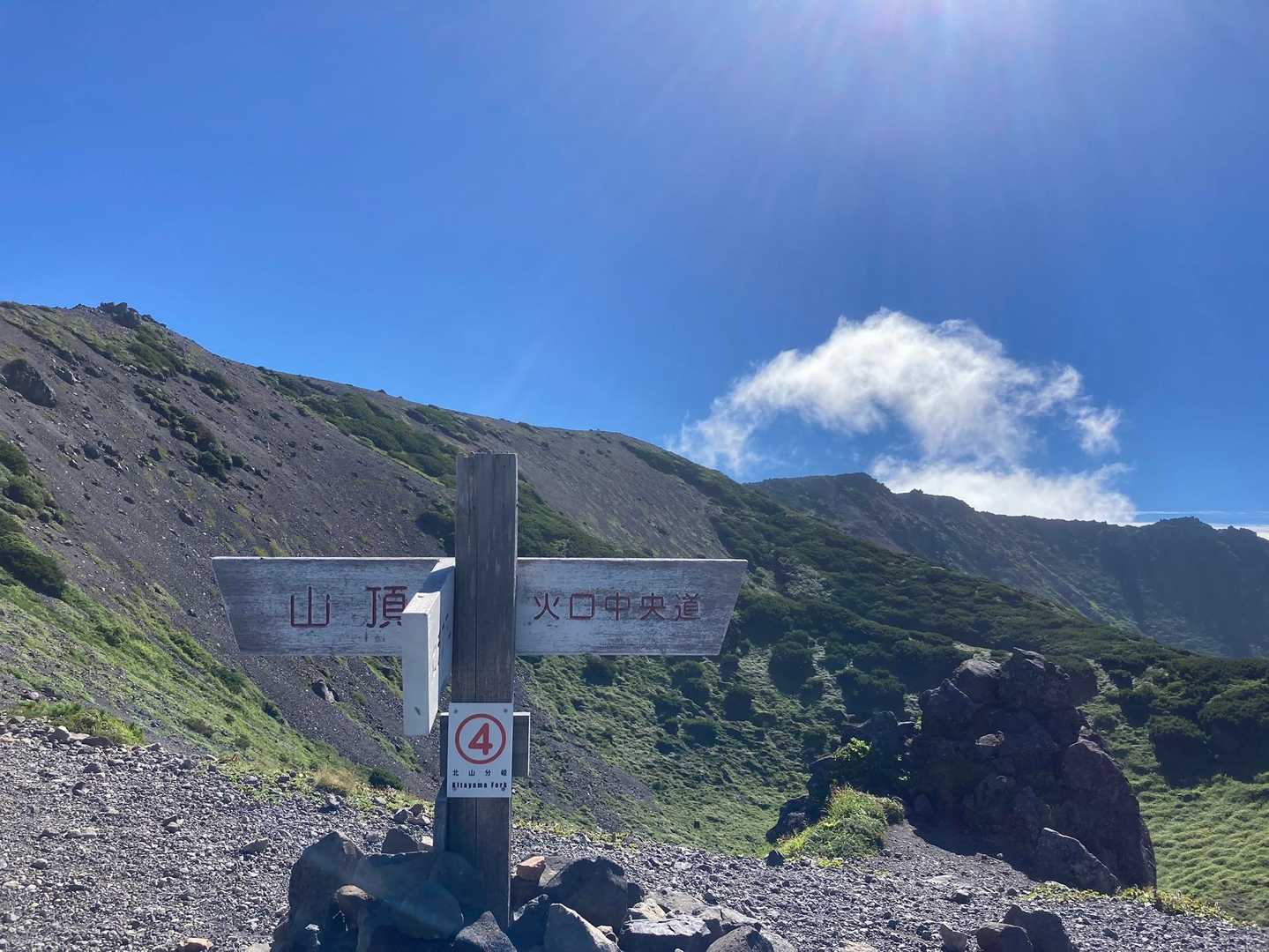 長い長い上り坂を乗り越え、ついに火口の淵近くまで到着