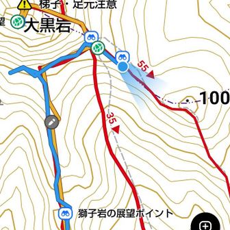 往路、屏風岩から獅子岩へ。
展望岩の位置?
