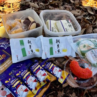 ここでおやつ交換🍫🥭🍪
上野のパンダあり、広島銘菓あり、柿の羊羹、タイのマンゴーグミ、サンタのチョコ…
美味しくいただきました✨

サンタのチョコのパッケージ、内容量の表示が「10個」ではなく「10サンタ🧑‍🎄」になってました🤭
つなちゃちゃコムギンさんが食べていたドーナツが明太子に見えたので一緒に記念撮影😅