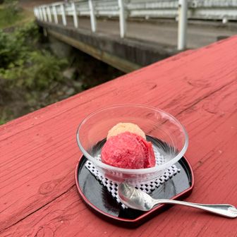 桃とすもものジェラート🍧桃は本物に近いので美味しい。ミックスしても美味しかったです。300円と安い🥰ケーキ、ピザ、ジェラートでイタリアンなご飯になりました🇮🇹💞