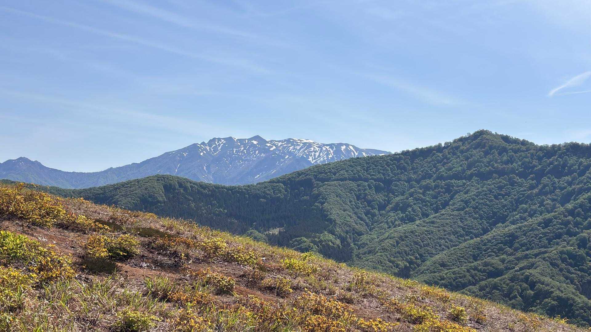 ゲレンデの途中から巻機山