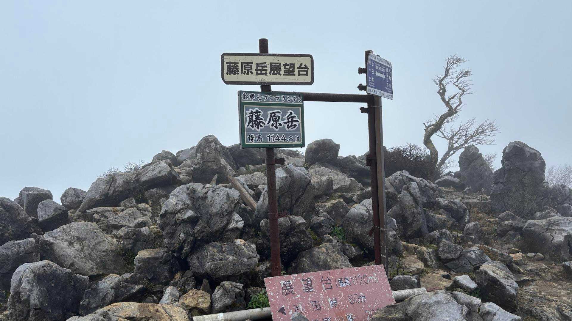 藤原岳山頂到着！真っ白で展望はなく、風があって寒いくらい