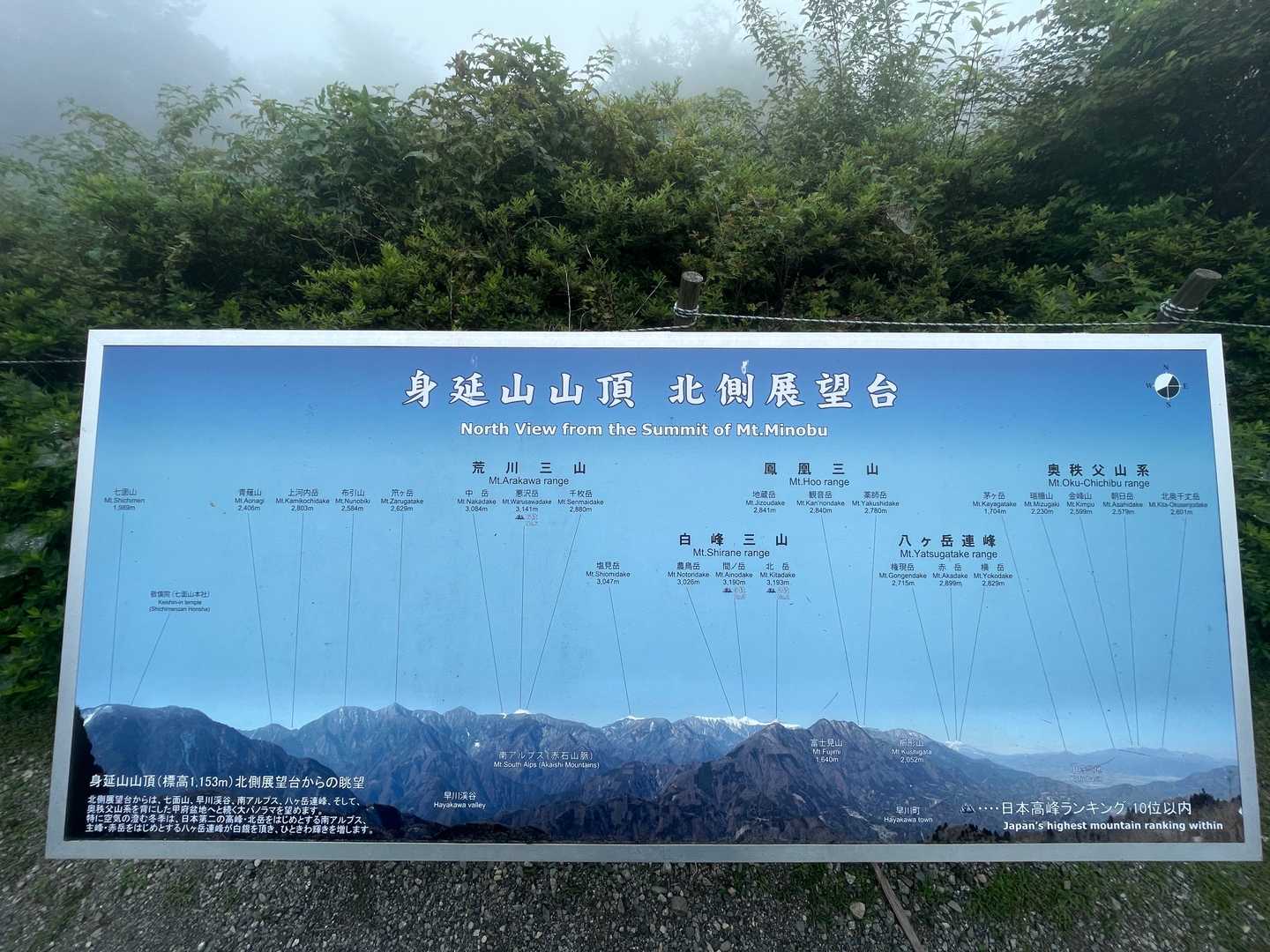 七面山 〜 笊 〜 荒川三山 〜 白峰三山 〜 鳳凰三山 〜 八ヶ岳 とか、見えるようです