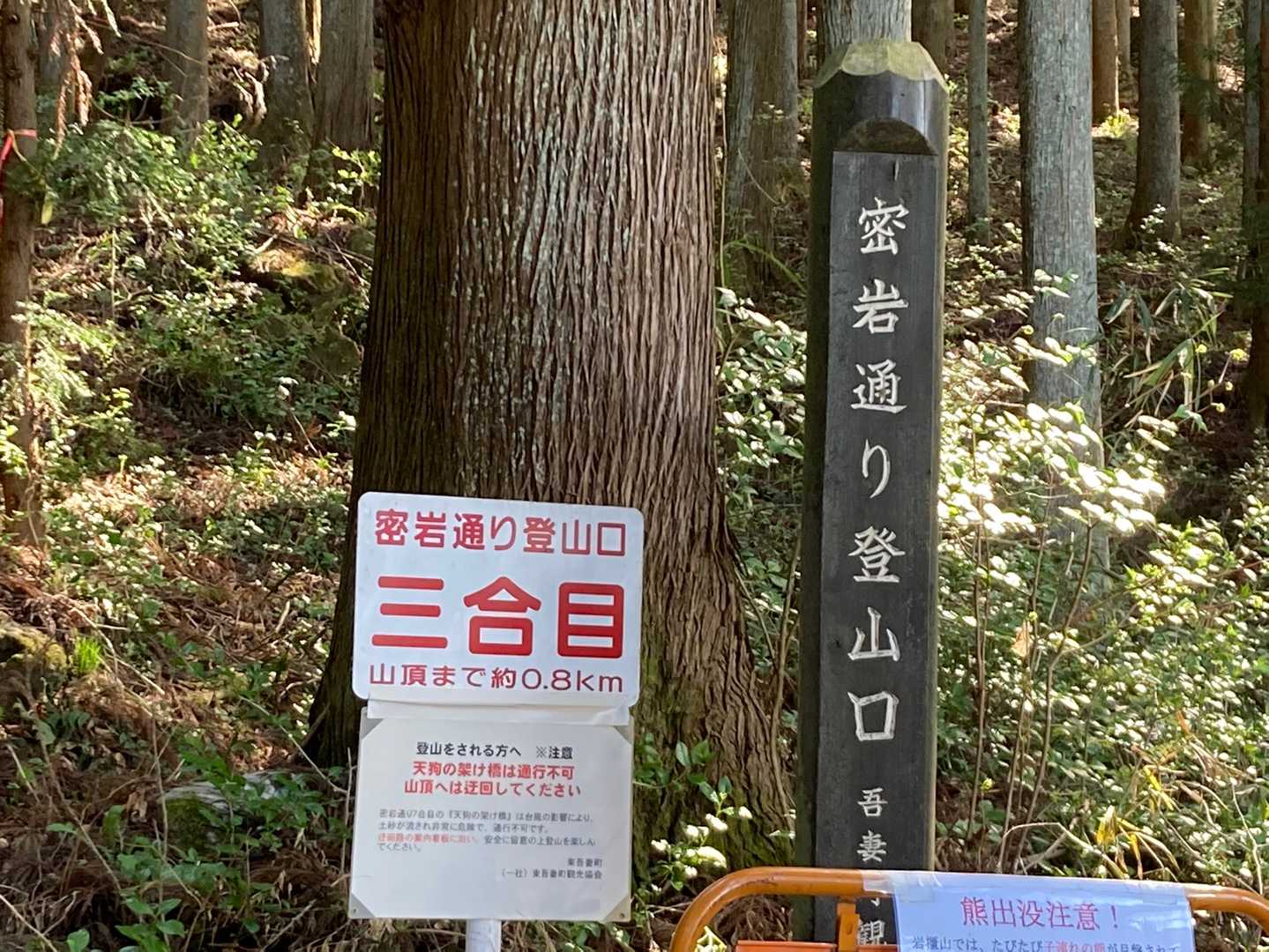 舗装道路を歩いて登山口まで来ると三合目
山頂まで0.8kmとありますが、この数字減ったり増えたりするんです💦