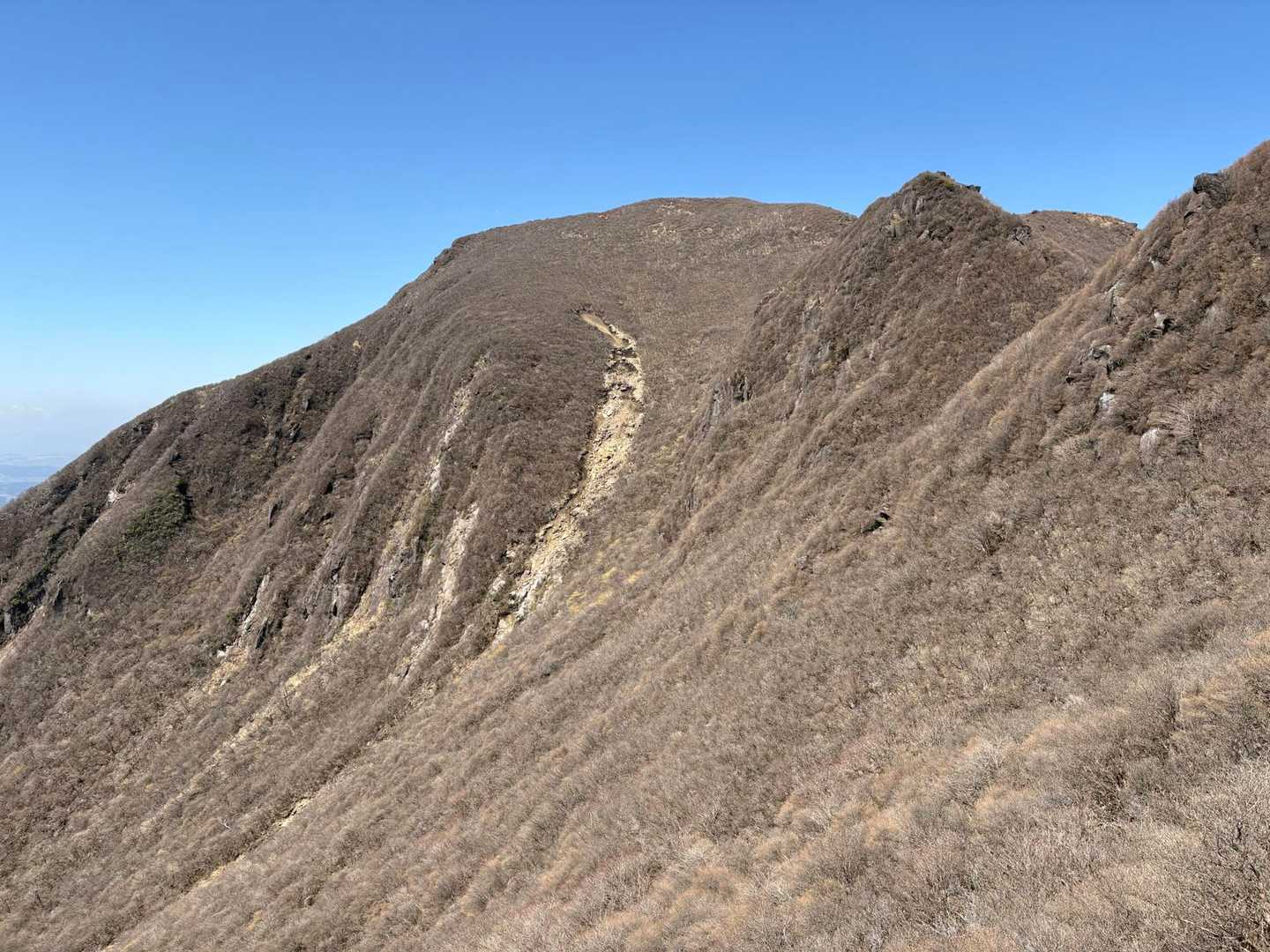 右の尖がった処がさっき居た岩峰
写真では分からないけど黄色いマンサクの花がアチコチに👀