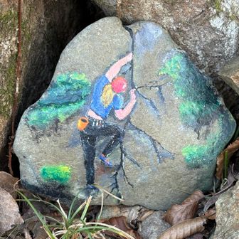 ストーンアート23
「ロックなクライミング 〜私、どんなところでも登れますので〜」