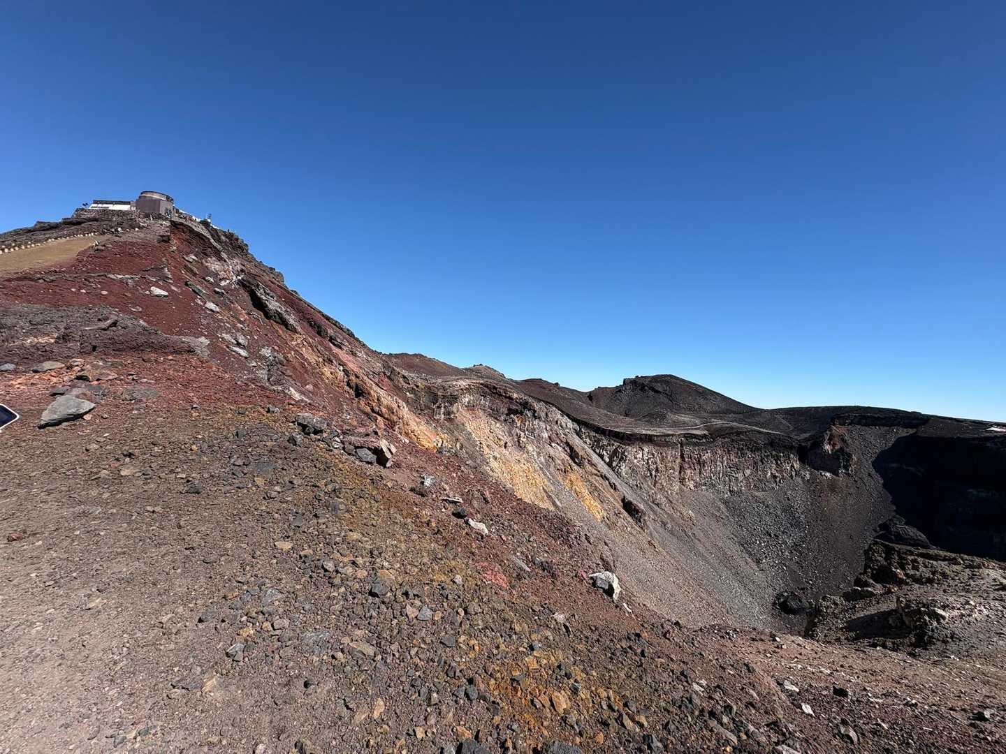 剣ヶ峰直前から急斜面、足場もザレて滑ります
逆ハの字、小股で進みます