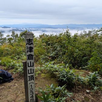 山頂着いてしばらくしたら周囲の山が見えてきた　方位が分からず、適当に山座同定！？(⁠^⁠^⁠)