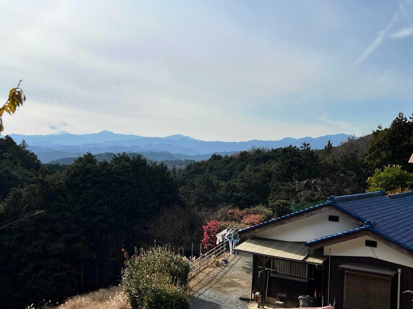 物見山へ向かう途中にある休憩スポットも良い眺め✨右端は川苔山、その左にポコンとあるのは本仁田山。