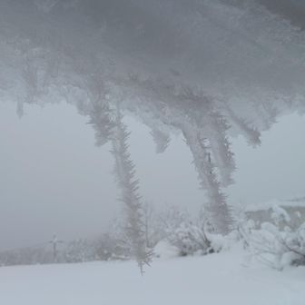 あずまやで休憩。
ザックにぶら下げている温度計はー５℃だった。