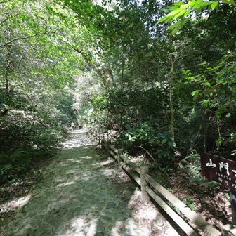 小川沿いの山門古道（やまとこどう）通って駐車場へ