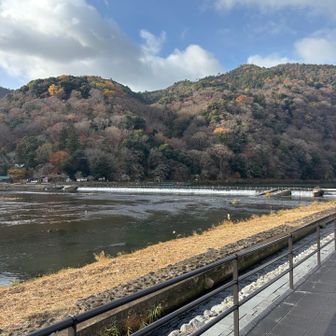 嵐山に到着すると、小雨が・・
ザックカバーして傘をさして出発💪
さすがに紅葉🍁は終了ね
この時間はまだ観光客は少ない