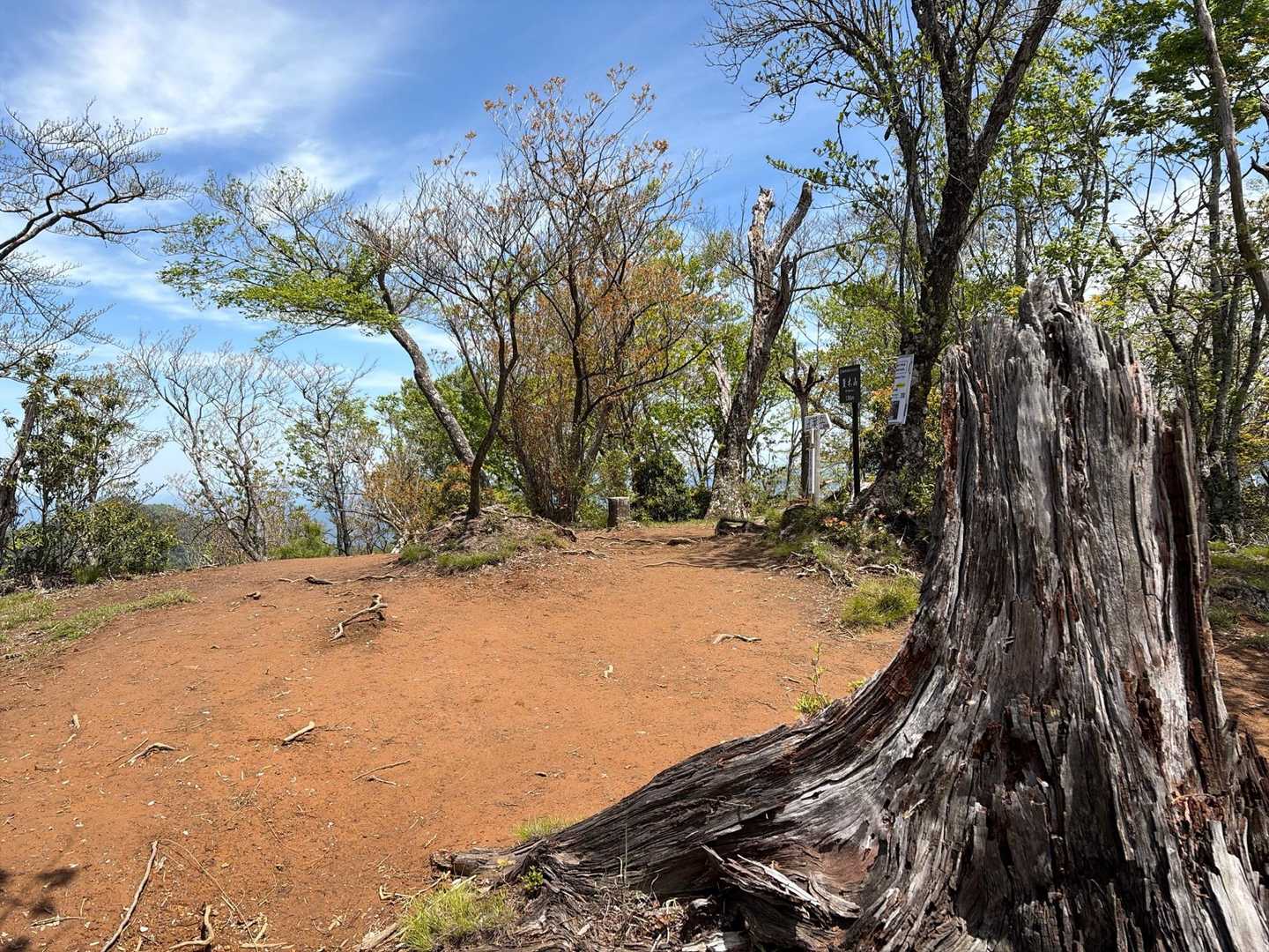 引き返して夏木山山頂で軽食をとって休憩
ベンチこそありませんが広さは十分あります
天気はよく気温も高すぎず、山登り日和でした
