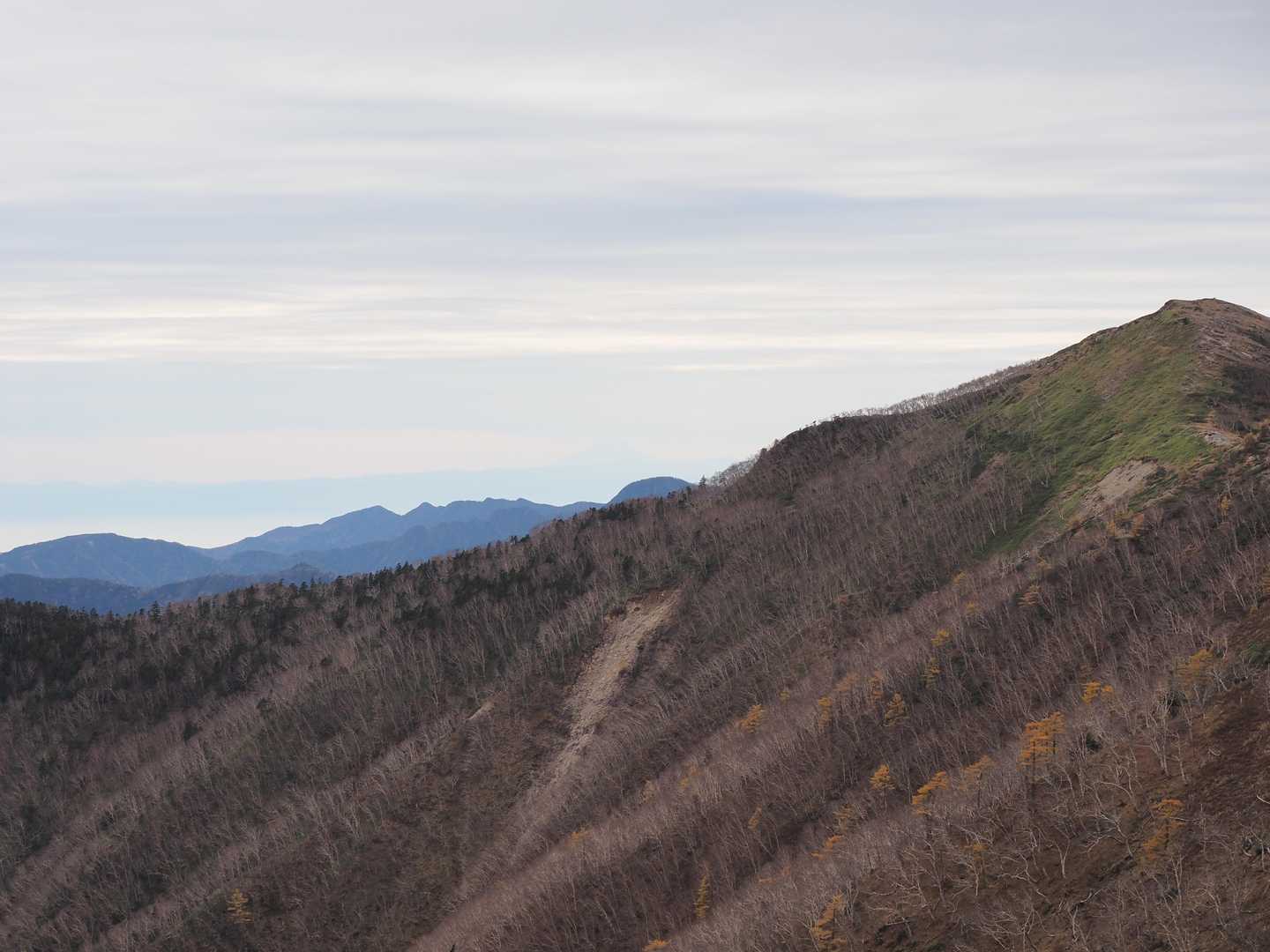 写真だと辛うじてシルエットが見える程度ですが前白根山山頂付近から富士山が見えました🗻