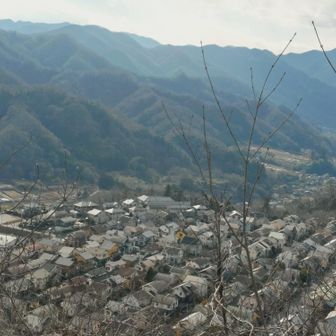 四方津の住宅街を眼下に。
急坂を、住宅の公園横に下りてきました😌