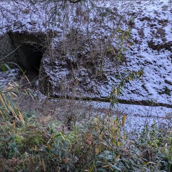 西吾野駅から下りて左に入った地下道をくぐった後を振り返る。結構、雪残ってて少々ビビる。チェーンスパイクはまだ付けなくてもいいレベル。