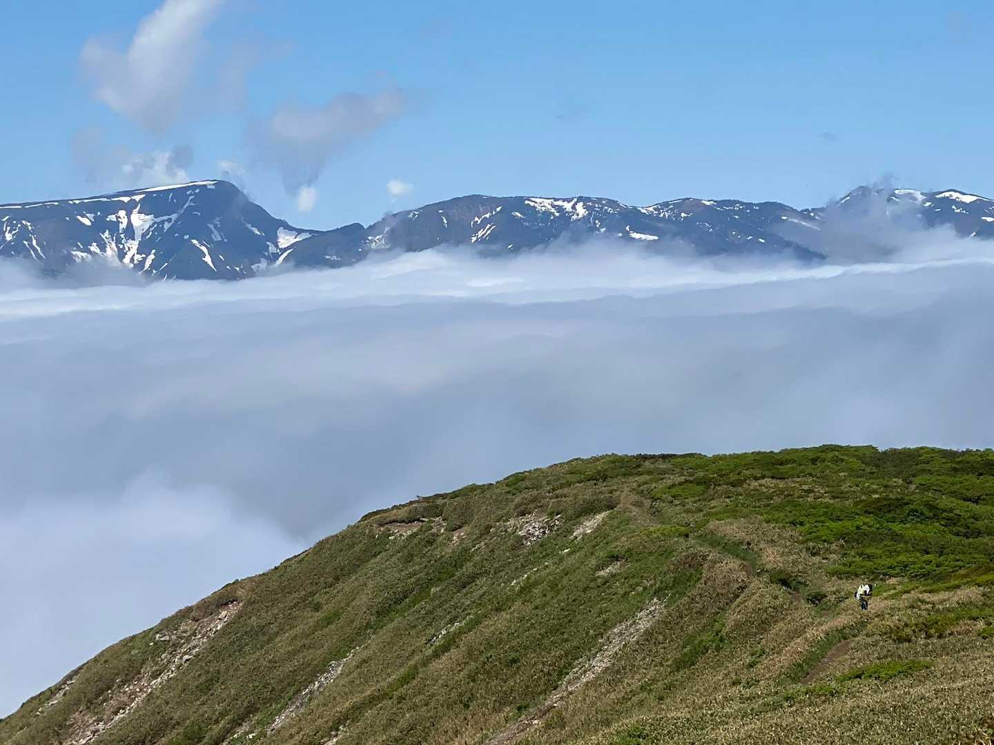 背後の雲海からニョキっと、姿を現す苗場山！の美しさ！