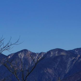 真ん中の2つが池口岳（左北峰、右南峰）。南峰の右奥が光岳！