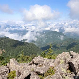 青空、陽の当たる時間は多くなっていたが、さすがに北アルプスは望めない。
グルリと景色を楽しんだら小梨平に向かって湯ノ丸山を下りてゆく。