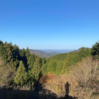 倉骨峠から臨むのは名張方面かな？
シルエットで登場。

ここから1時間くらいで尼ヶ岳まで行けるけど、今日はここで折返し。