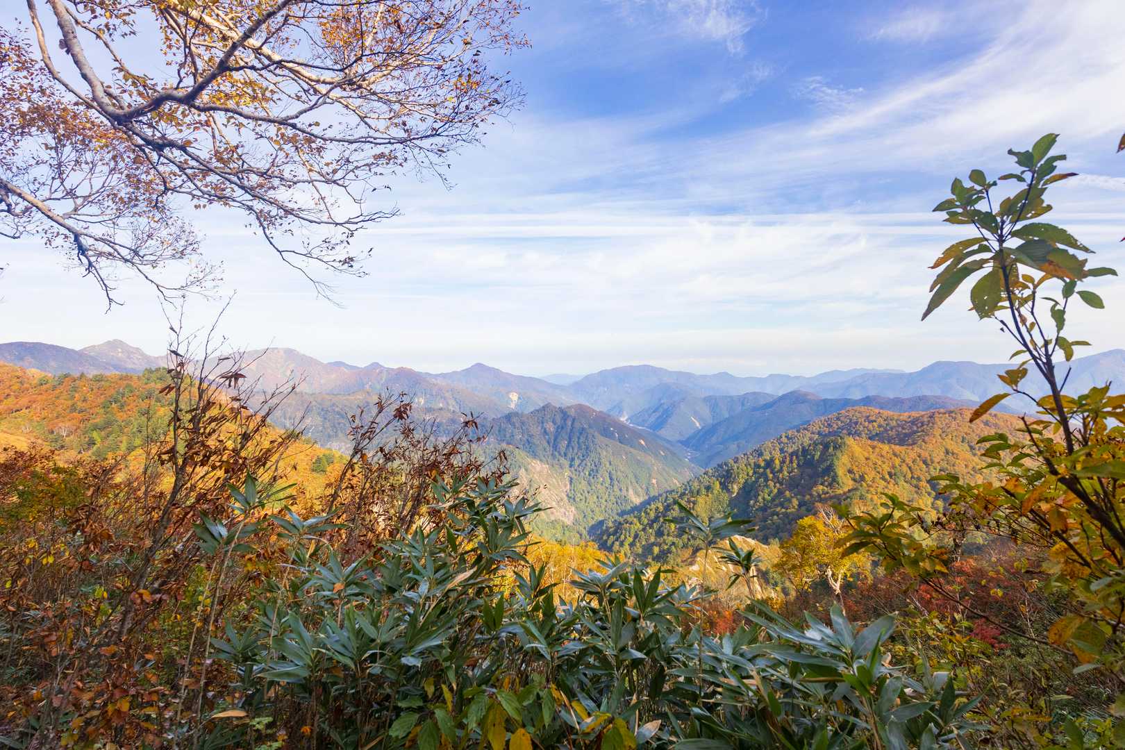 北側の景色が見えました。
一番左の三角は笈ヶ岳で右が大笠山、真ん中の三角は大門山、みたい。
全部いつか登らなくては😂