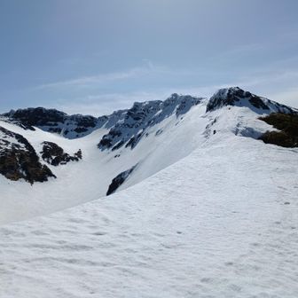 爆風の中なんとか文殊岳へたどり着く 先へ進むのは困難と思い千蛇谷へ引き返そうと相談してたら天使の声が聞こえた