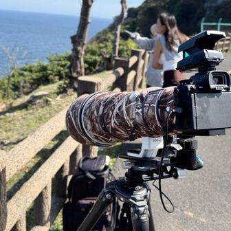 展望台にキャノン砲みたいなカメラ📷を構えた人たちがいます。
話を聞くと、ハヤブサ🦅のシャッターチャンスを待っているらしい🫷