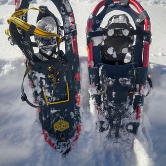 トレーラーハウスでスノーシューを外してゴール😉