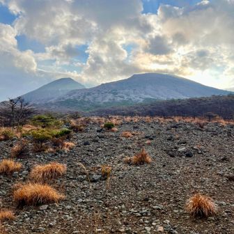 右側にターゲット🎯の韓国岳
左側に甑岳（こしきだけ）