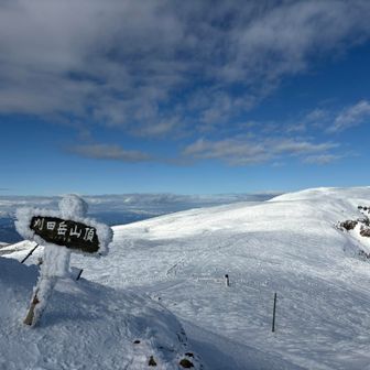 熊野岳方向
積雪はすくない。気温は高いが風が強い。