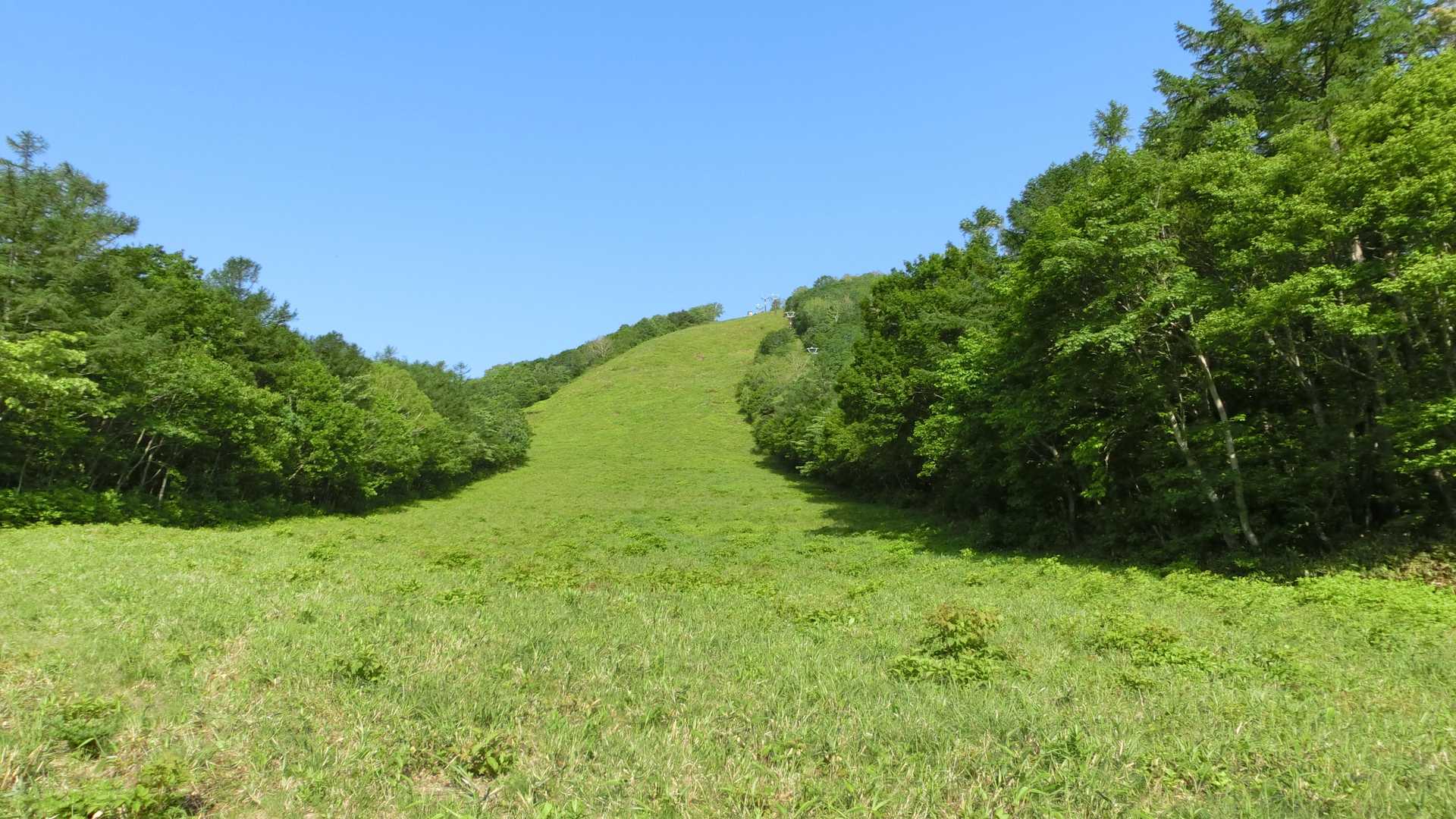 白石スキー場ゲレンデを歩いて行きます🚶‍♂️天気いいので暑い！風がないよ