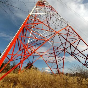 鉄塔の足元に富士山。