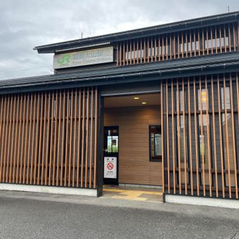 ２日目
羽前大山駅　ゴール予定地
駐車場としての区画は無いけど、かなり広いスペースがあるので駐車させていただきました