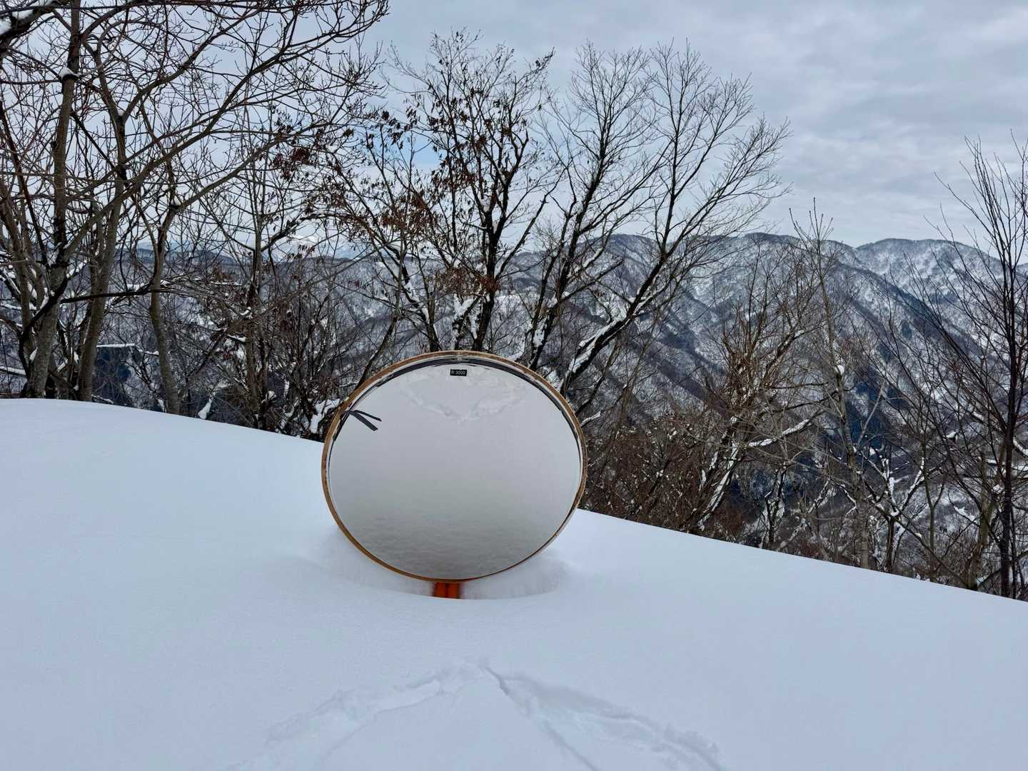 林道のカーブミラーに映るは雪だけね