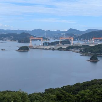 香焼の100万トンドッグ(三菱は大島造船に譲渡)と長崎港口。
東側です。