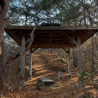 トレイル上の東屋。
人いなくてよかった。
