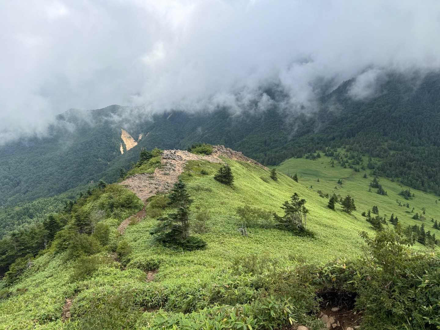 振り返り依然霧の中の四阿山