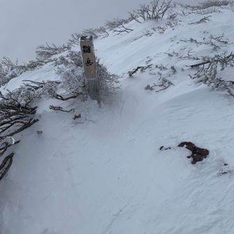 真正面から爆風を受けながら雛岳山頂に到着！