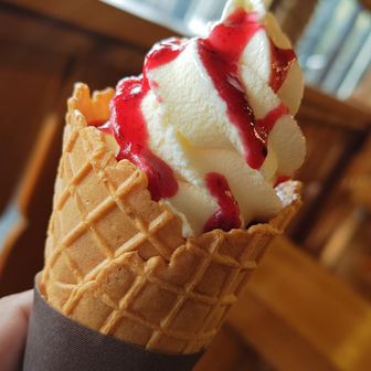 こけももソフトクリーム🍦ソースの酸味が疲れた身体を爽やかに通り抜けます😋
