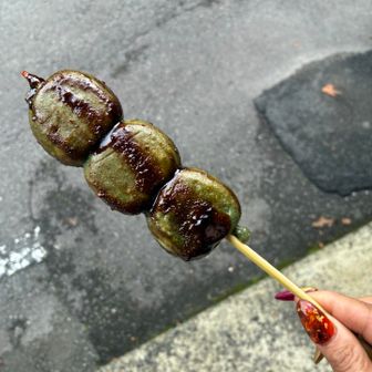 これまた剣山名物🍡
草餅に味噌だれサイコーっすね♪( ´θ｀)ノ

売り場のオッちゃんに次郎笈と太郎笈のお話を教えてもらいやした🎵興味ある事にはコミュ症が治る🫣