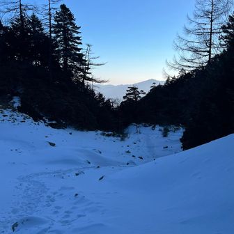 夏沢峠までの道は深い所で15センチ位(見た目)。自分はチェンスパをチョイス