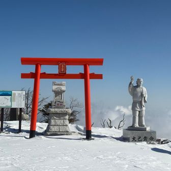 すごい急登の末、釈迦ヶ岳山頂
あまりの急登で写真なし...
Ito隊長、ラッセルありがとう...