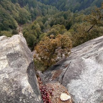 不動岩から下を覗いたところ。垂直の崖です。