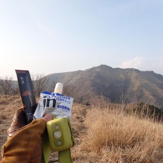 栄太郎、ゼリー飲料を総動員、麦茶も１．５リットル消化してしまい最後の一本に突入、CT1ｈ15minのラスボスのため、ヘッデンの念のために準備、遠くから見るとわからないが、近くに来ると山頂部は三嶺というだけありいくつもの頂があるように見えてラスボス感あり。